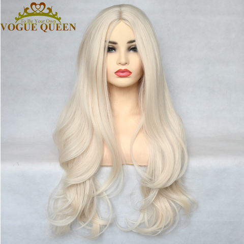 Vogue reine platine Blonde synthétique vague naturelle pleine Machine faite perruque résistant à la chaleur Fiber Cosplay pour les femmes ► Photo 1/6