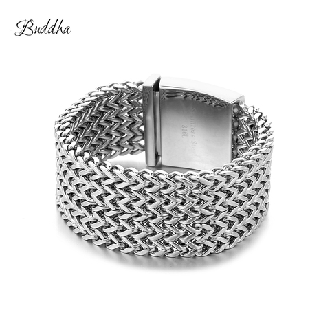 Bracelet bouddha couleur argent de 30mm * 22cm en acier inoxydable 316L, cinq fois le lien de la boîte Foxtail, bijoux pour hommes et garçons avec Logo ► Photo 1/6