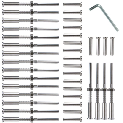 20 paires acier inoxydable 316 Grade câble garde-corps fileté goujon tendeur récepteur et tête plate Stemball Terminal pour 1/8 câble ► Photo 1/6