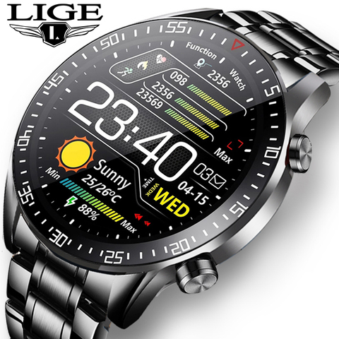 LIGE 2022 Nouvelle Bande En Acier Numérique Montre Hommes Montres de Sport Électronique LED Mâle Montre-Bracelet Pour Hommes Horloge Étanche Bluetooth Heure ► Photo 1/6