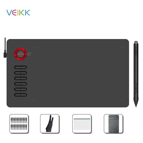 VEIKK – tablette graphique A15 pour dessin, grande surface de 10x6 pouces, 12 touches, 20 pointes et 1 gant (rouge, bleu, or, gris) ► Photo 1/6