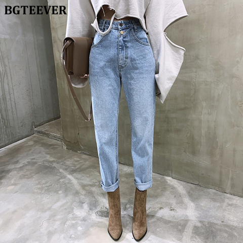 BGTEEVER Vintage taille haute droite jean pantalon pour femmes Streetwear en vrac femme Denim jean boutons fermeture éclair dames jean 2022 ► Photo 1/6