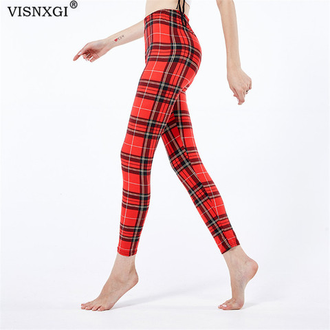 VISNXGI – Leggings Push Up pour femmes, pantalon Sexy à imprimé écossais, pantalon de Fitness, taille haute ► Photo 1/6