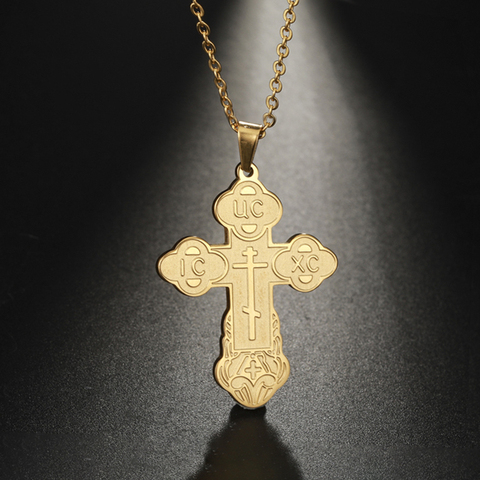 Collier croix gothique en acier inoxydable pour homme, amulette surnaturelle, en émail russe, pour le jour de pâques, église, religieux ► Photo 1/6