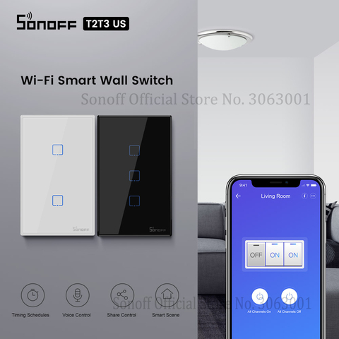 SONOFF T2/T3 US Wifi commutateur tactile mural intelligent avec frontière 1/2/3 Gang télécommande Wifi commutateurs d'éclairage pour la domotique intelligente ► Photo 1/6