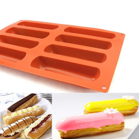 Eclair moule à pâtisserie en Silicone 8 cases | Outils à gâteaux classiques en Silicone, formes du doigt Orange antiadhésif 8 formes, moule à pâtisserie en Silicone ► Photo 1/6