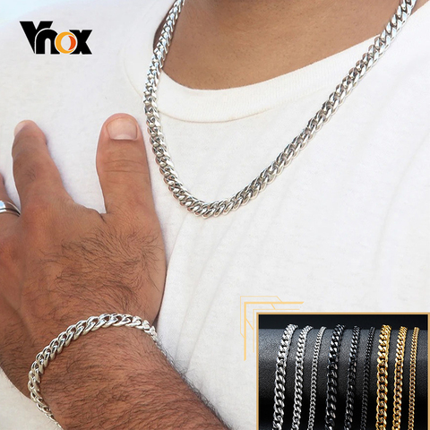 Vnox-collier en chaîne en acier inoxydable pour hommes et femmes, 18-70cm, Long, lien cubain classique Punk, Miami ► Photo 1/6