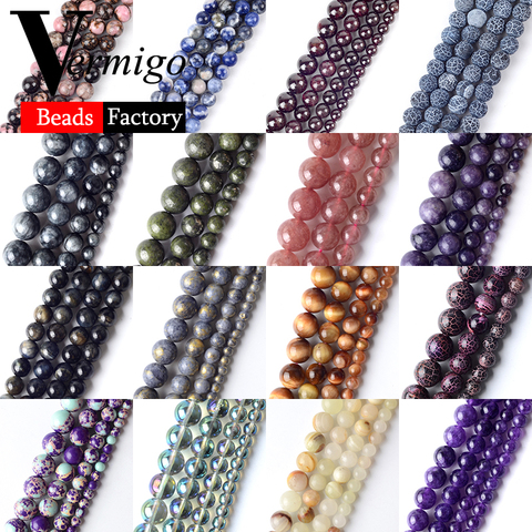 Mélange de pierres précieuses naturelles Jades minéraux, perles Lave améthystes oeil de tigre, perles d'espacement rondes pour la fabrication de bijoux 4-12mm Bracelets Diy ► Photo 1/6