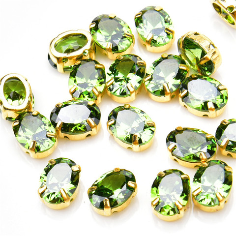 Haute qualité 15 pièces 5A Zircon cristal Olivine 6*8Mm 10*14Mm classique griffe d'or coudre sur pierre pointue strass pour vêtement ► Photo 1/6