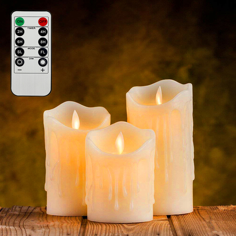 3 pièces clignotant sans flamme pilier LED bougie avec télécommande faux Led bougie lumière de pâques bougie mariage noël décoration éclairage ► Photo 1/6