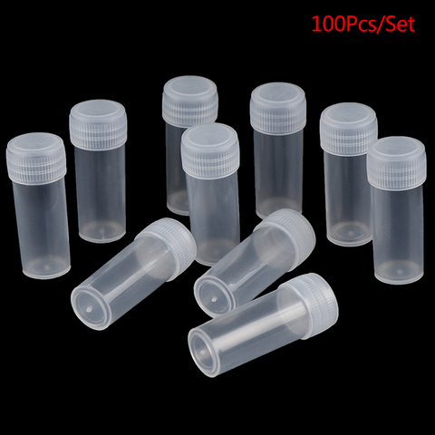 100 pièces 5ml Tubes à essai en plastique flacons échantillon conteneur poudre artisanat bouchon à vis bouteilles pour fournitures de chimie scolaire de bureau ► Photo 1/6