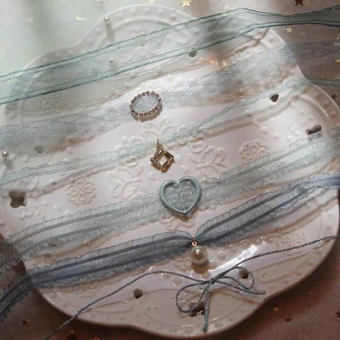 Collier en dentelle bleue avec pendentif en cristal pour femmes, mignon, style Boho, breloques florales, chaîne, bijoux esthétique, Harajuku ► Photo 1/6