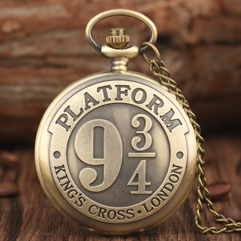 Extension de film chaude King's Cross londres 9 3/4 plate-forme Quartz montre de poche Bronze plein chasseur collier pendentif horloge reloj 2022 ► Photo 1/6