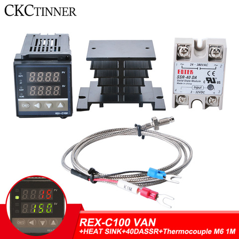 Thermostat numérique RKC PID REX-C100, contrôleur de température numérique, relais SSR REX-C100/ 40a/sonde de Thermocouple K/dissipateur de chaleur ► Photo 1/6