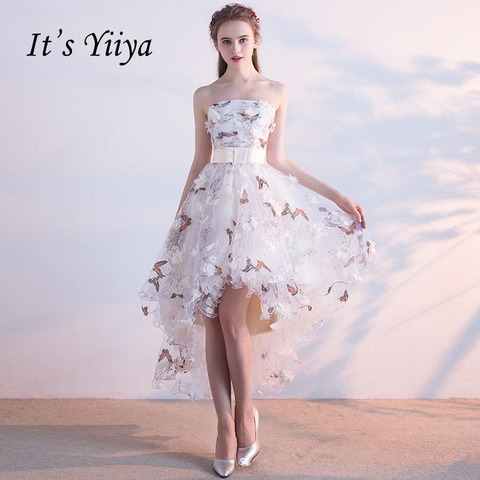 YiiYa – robe de bal Vintage à fleurs, élégante, sans bretelles, avec plis et lacets, asymétrique, Vintage, robe de danse, robe de bal, LX018 ► Photo 1/6