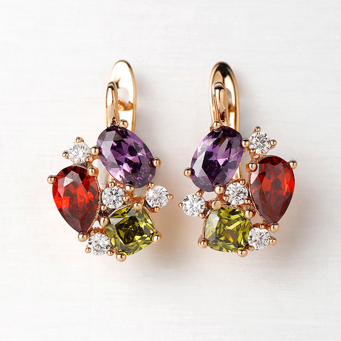 Hanreshe-boucles d'oreilles à clous en cristal, petites boucles d'oreilles en Zircon naturel, rouge, bleu, de hip-hop, bijoux de fête, mignons, amoureux, en or, cadeau pour femmes ► Photo 1/4