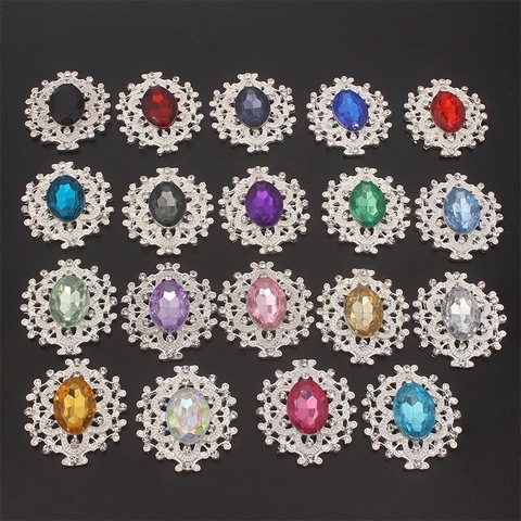 Boutons de strass en alliage acrylique, 10 pièces/lot, 24x28mm, argent, bricolage, mariage, fleur, Center de cheveux, accessoires de Scrapbooking, nouveau ► Photo 1/4