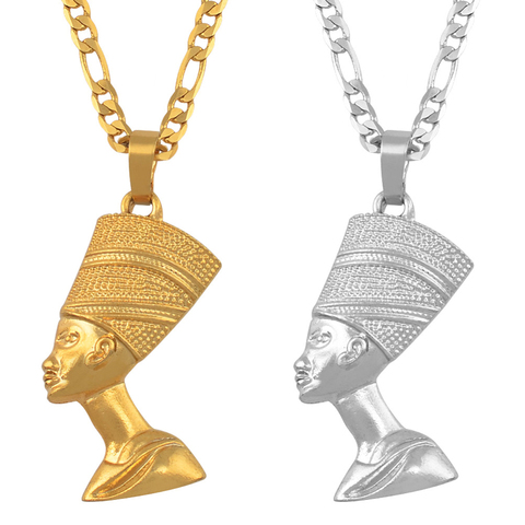 Anniyo – Collier avec pendentif reine Nefertiti pour femme et homme, égyptienne, couleur argent et or, vente en gros, bijou africain, #163506 ► Photo 1/6