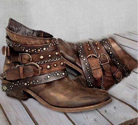 Bottes en cuir souple pour femme, chaussures De moto, Vintage, mi-mollet, confortables, automne-hiver ► Photo 1/6