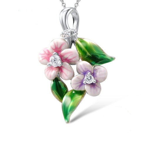 Collier bohémien en argent avec pendentif de fleur pour femmes, collier élégant, Noble, fleuri, émail fait à la main, pull charmant ► Photo 1/2