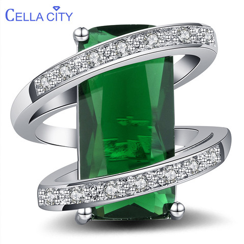 Cellity-bague en argent 925 pour femmes, bijoux rectangulaires, pierres précieuses émeraude en argent, pour fête d'anniversaire, taille 6-10, 10x20mm ► Photo 1/6