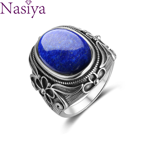 Nasiya-bague en argent Sterling pour hommes et femmes, bijoux fins, Vintage, anniversaire de fête, 11x17MM, grand Lapis-Lazuli ► Photo 1/6