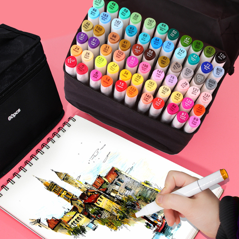 Marqueurs 30/40/60/80 couleur croquis Art marqueur stylo Double pointes stylos alcoolisés pour artiste Manga marqueurs Art fournitures école ► Photo 1/6