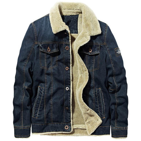 Veste d'hiver en jean épais en velours pour hommes, vêtements d'extérieur en Denim Plus fourrure chaude décontracté fourrure, Parka Cowboy, taille 5XL 6XL ► Photo 1/6