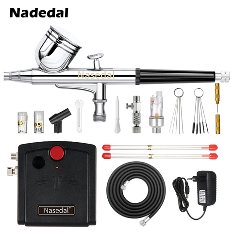 Nasedal – Kit d'aérographe à double Action avec compresseur, pistolet de pulvérisation pour ongles, 0.3mm, pour modèle de gâteau, peinture automobile, NT-19 ► Photo 1/6