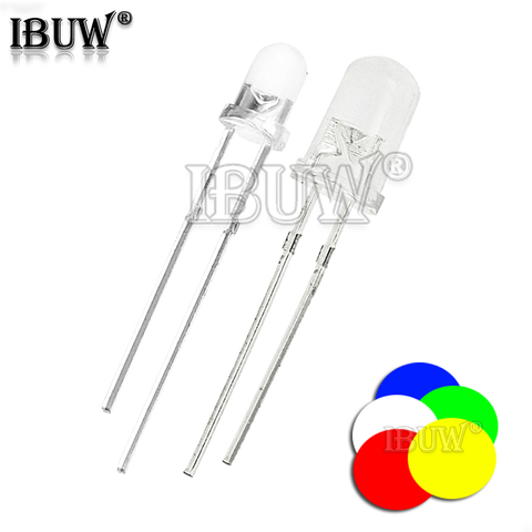 Lot de 100 diodes électroluminescentes F3 F5, 3MM, 5MM, rondes, vert clair/jaune/bleu/blanc/rouge ► Photo 1/1