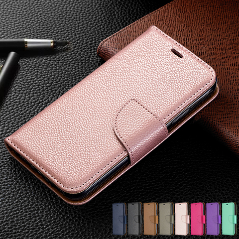 Litchi – étui portefeuille de luxe à rabat, couleur unie, pour iPhone 12 mini 11 Pro Max SE 2022 10 XS Max X XR 6 6S 7 8 Plus ► Photo 1/6