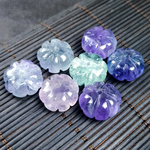 Perles en forme de citrouille en Fluorite semi-précieuses naturelles, pour sculpture de Melon colorées, lanternes pour boucles d'oreilles, bricolage, 2 pièces, 14mm ► Photo 1/6