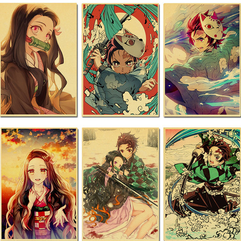 Anime démon tueur Kimetsu no Yaiba Cool rétro affiche imprime papier Kraft Art mural maison chambre décor ► Photo 1/6