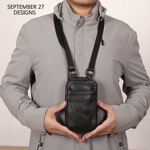 Nouveau Style Mini sac de messager hommes en cuir véritable haut fait main peau de vache mâle téléphone sacs épaule bandoulière voyage passeport sac ► Photo 1/6