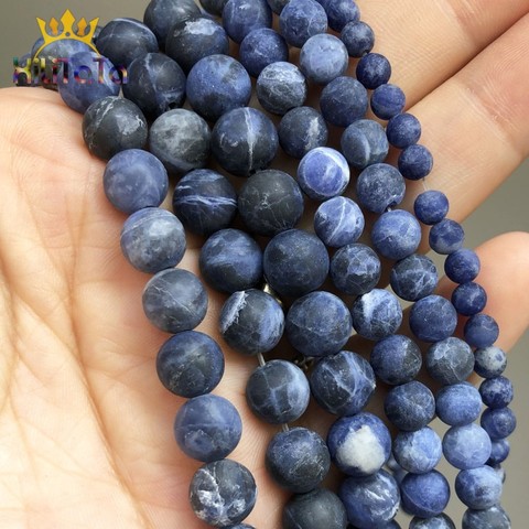 Bracelet à bricoler soi-même perles en pierre Sodalite, mates, bleues, mates, naturelles, pour la fabrication de bijoux, accessoires, 15 pouces 4/6/8/10mm ► Photo 1/6