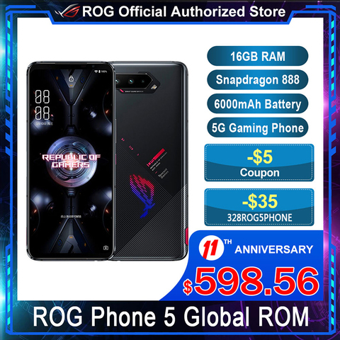 Asus – téléphone portable ROG 5 5G Gaming, écran de 6.78 pouces, smartphone, mémoire de 16 go de RAM et 256 go de ROM, snapdragon 888, android 11, batterie de 6000mAh, charge rapide, 65W ► Photo 1/6