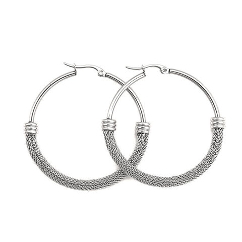 Mode acier inoxydable boucles d'oreilles cerceau rond 4 tailles à la mode femmes filles bijoux cadeau, poste/fil taille: (calibre 18), 1 paire ► Photo 1/6