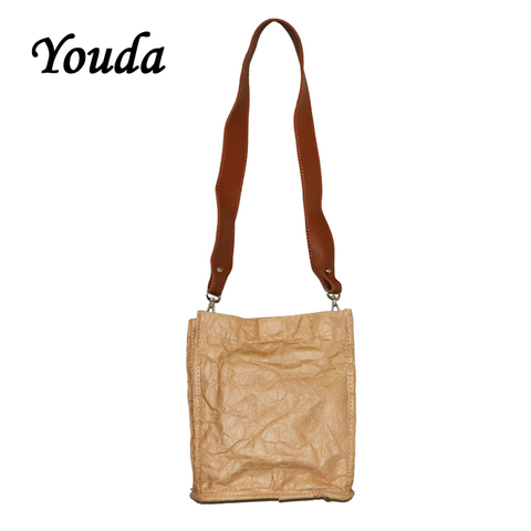 Youda-sacs en papier Kraft pour femmes, fourre-tout en papier Kraft Design de rides, sac à bandoulière diagonale, sac à main Simple pour dames ► Photo 1/6