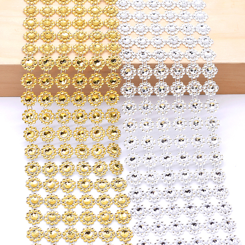 Ruban avec strass doré et argent, 1Yard, 10cm, ruban avec strass en cristal, rouleau à mailles, couture artisanale, emballage de fleurs, décoration enroulé ► Photo 1/6