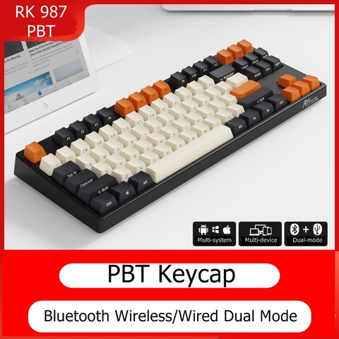 PBT RK987 double Mode Bluetooth sans fil/filaire, rétro-éclairé ergonomique, avec clavier imprimé supérieur/latéral, nouvelle version ► Photo 1/6