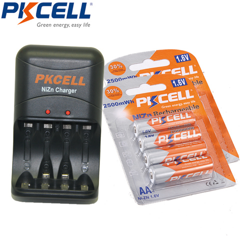 8 pièces PKCELL 1.6V AA NI-ZN batterie 2500mWh 2A aa piles rechargeables et 1 pièces NI-ZN chargeur de batterie pour AA AAA batterie ► Photo 1/5