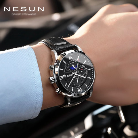 Montres mécaniques de marque suisse pour hommes Nesun luxe Sport en cuir montres automatiques horloges pour hommes avec boîte Relogio Masculino ► Photo 1/6