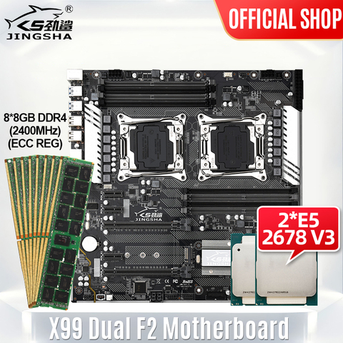 JINGSHA – carte mère X99Dual F2 avec XEON e5-2678v3 et 8x8 go de RAM DDR4 ECC REG 2400MHZ, Support de SSD NVME M.2 512 go ► Photo 1/5