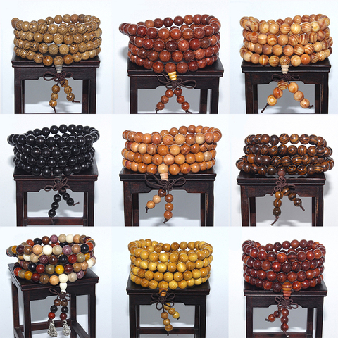 Pierre naturelle bois de rose bois de santal noir 108 perles de prière tibétain bouddhiste chapelet charme Mala méditation Bracelets bijoux de mode ► Photo 1/6