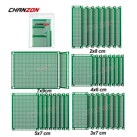 34 pièces carte de Circuit imprimé Double face étamé (2X8 3X7 4X6 5X7 7x9 cm) Kit de Prototype FR4 Circuit imprimé universel Perfboard pour bricolage ► Photo 1/5