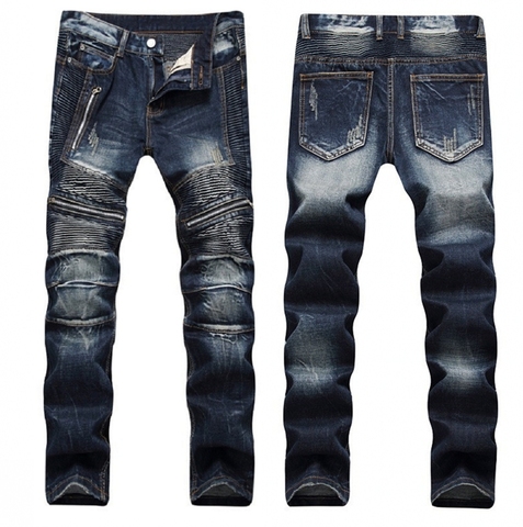 Haute qualité Hommes Mode En Détresse Skinny Déchiré Jeans Coupe Slim Moto Moto Motard Jeans En Denim Élastique Hip hop Punk Jeans ► Photo 1/6