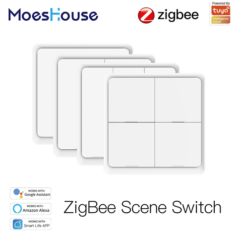 4 Gang Tuya ZigBee Sans Fil 12 Scène Bouton Poussoir Contrôleur Par batterie 2MQTT Configuration D'automatisation Scénario pour Tuya Appareils ► Photo 1/6