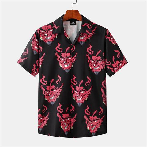 Diable complet imprimé manches courtes chemises hommes été Floral en vrac hawaïen coréen Streetwear Hip Hop Couple mode chemises Camisa ► Photo 1/6