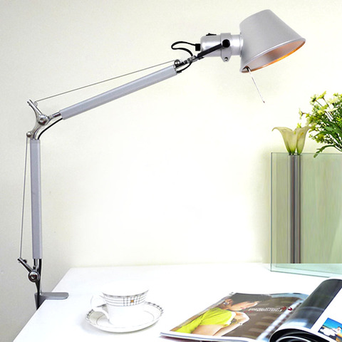 Lampe de Table pivotante moderne à bras Long, avec clips, noir, argent, dortoir, pour bureau, chambre à coucher, bureau, étudiant, LED de lecture ► Photo 1/6