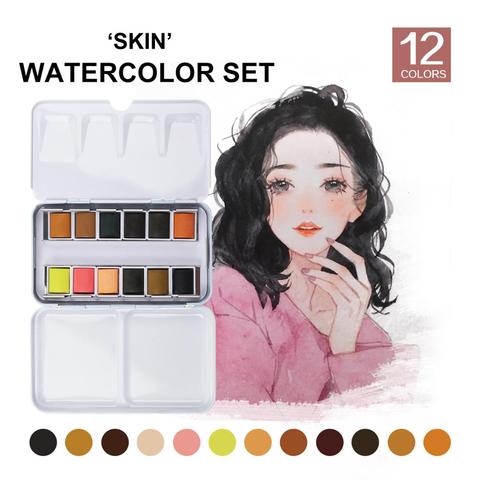 SeamiArt 12 couleur boîte en fer blanc solide aquarelle peau peinture à l'eau pour dessin animé et Portraits peinture dessin Art fournitures ► Photo 1/6